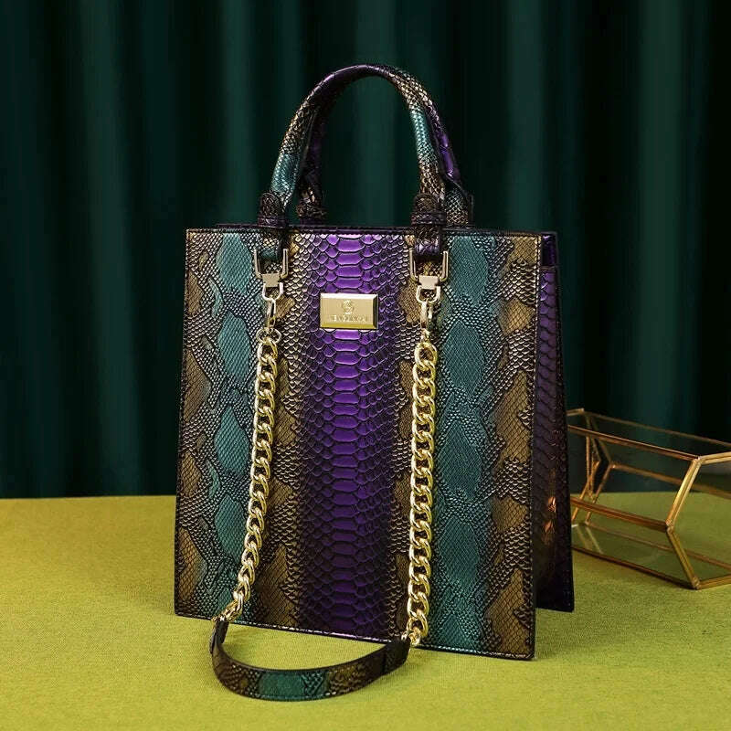 KIMLUD, New fashion panelled serpentine bags for women leather handbag designer high quality large capacity tote bag top handle clutch, PURPLE / (20cm<Max Length<30cm), KIMLUD APPAREL - Womens Clothes