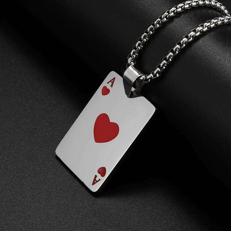 New Fashion Stainless Steel Lucky Playing Card Spades Ace Hearts Pendant Necklace Men Women Trend Charm Personalized Jewelry - KIMLUD