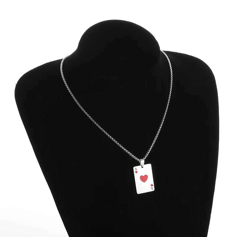 KIMLUD, New Fashion Stainless Steel Lucky Playing Card Spades Ace Hearts Pendant Necklace Men Women Trend Charm Personalized Jewelry, KIMLUD Womens Clothes