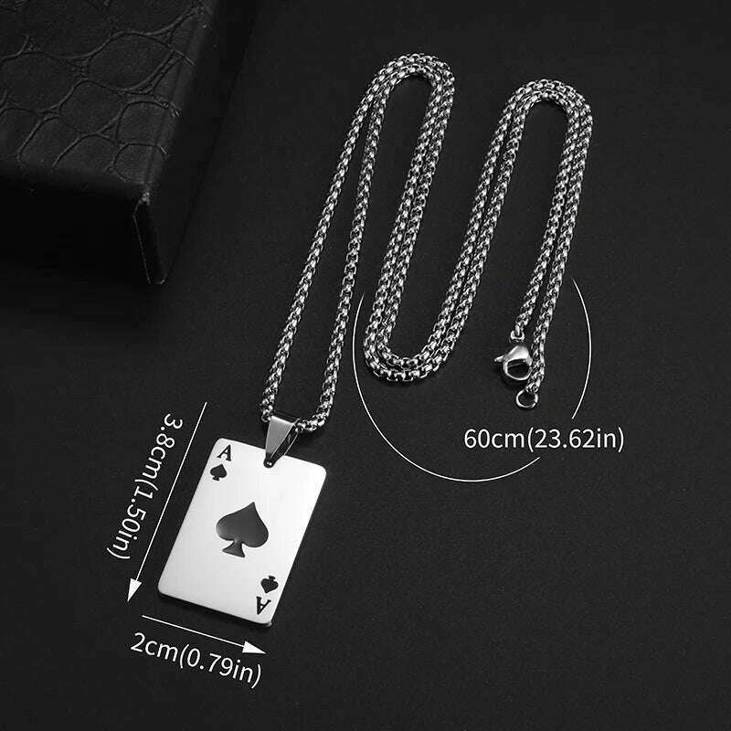 New Fashion Stainless Steel Lucky Playing Card Spades Ace Hearts Pendant Necklace Men Women Trend Charm Personalized Jewelry - KIMLUD