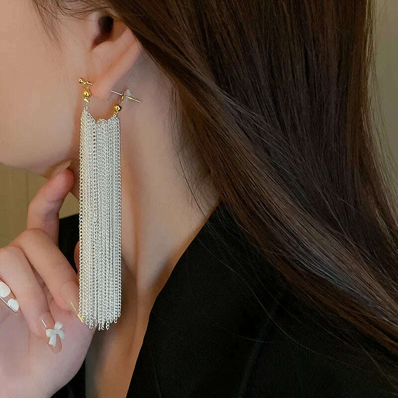 KIMLUD, New Fashion Trend Unique Design Elegant Exquisite Light Luxury Long Tassel Earrings Female Jewelry Party Premium Gift Wholesale, KIMLUD Womens Clothes