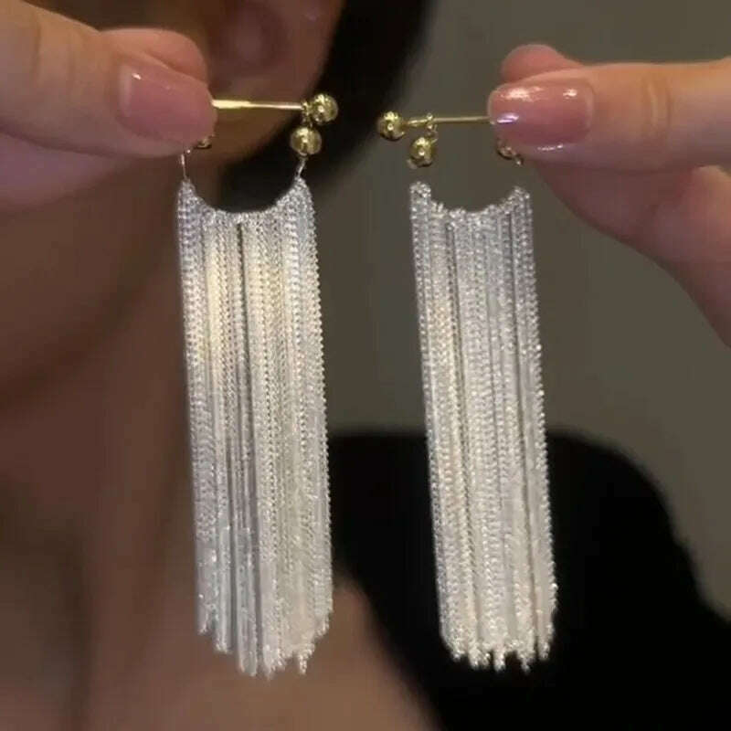 KIMLUD, New Fashion Trend Unique Design Elegant Exquisite Light Luxury Long Tassel Earrings Female Jewelry Party Premium Gift Wholesale, ED2186, KIMLUD APPAREL - Womens Clothes