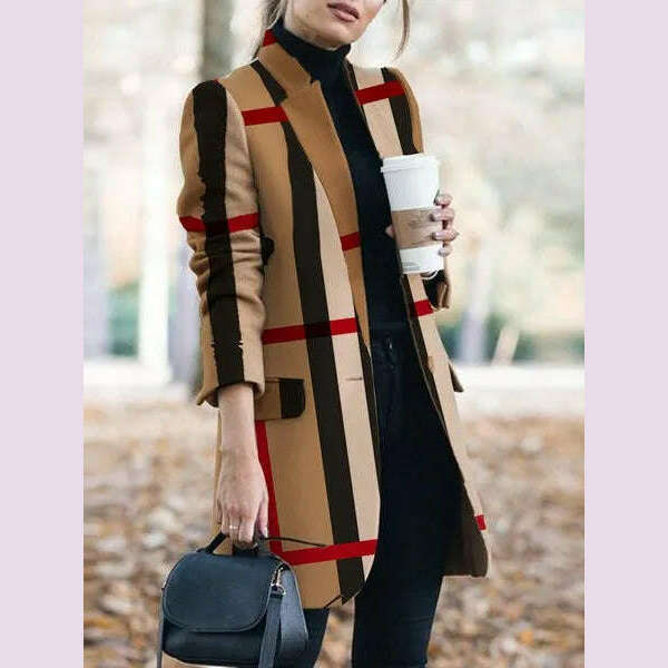 KIMLUD, New Fashion Women Casual All Match Coats Jackets Autumn Winter Solid Color Jacket Stand Up Collar Ladies Woolen Coat, KIMLUD Womens Clothes