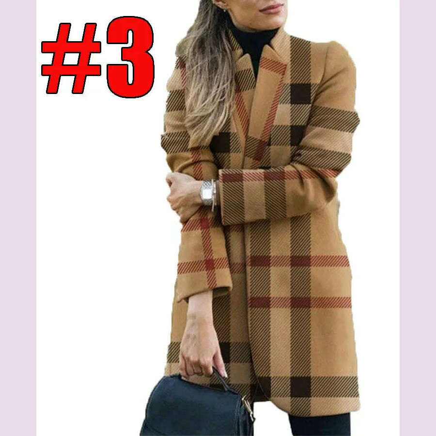 KIMLUD, New Fashion Women Casual All Match Coats Jackets Autumn Winter Solid Color Jacket Stand Up Collar Ladies Woolen Coat, Champagne / L, KIMLUD APPAREL - Womens Clothes