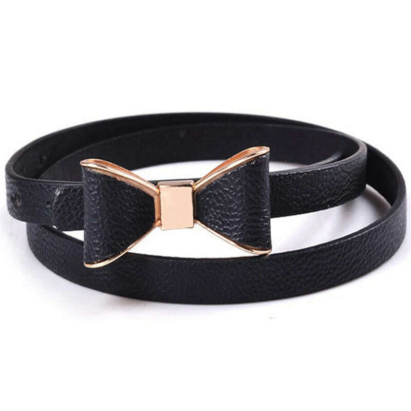 KIMLUD, New Fashion Women Girl Cute Sweet Candy Colors Bowknot PU Leather Thin Skinny Waistband Belt For Dress Hot Drop Shipping, KIMLUD Womens Clothes