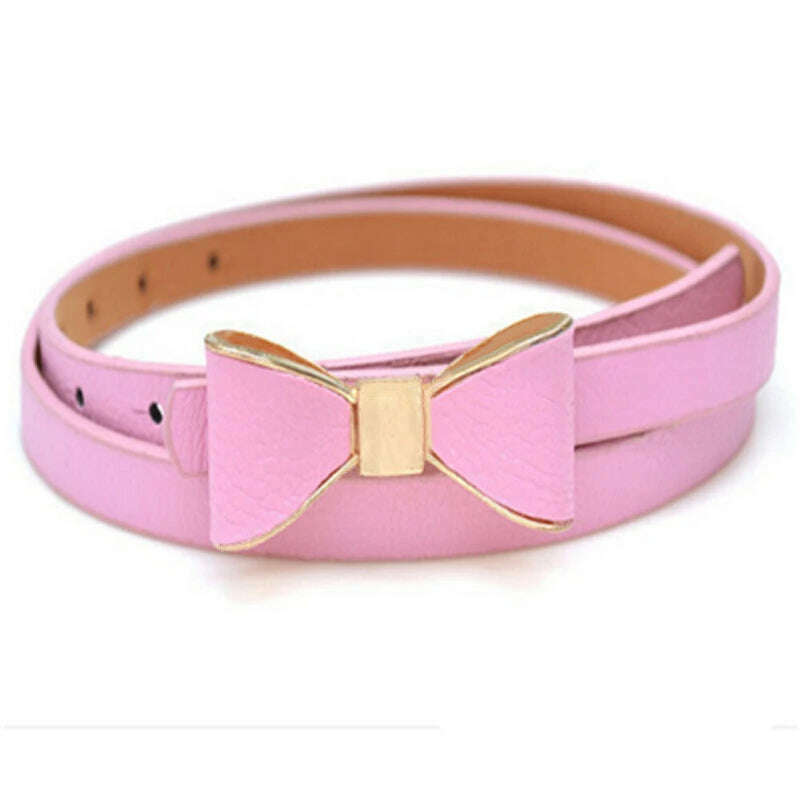 KIMLUD, New Fashion Women Girl Cute Sweet Candy Colors Bowknot PU Leather Thin Skinny Waistband Belt For Dress Hot Drop Shipping, pink / CHINA / 1pc, KIMLUD APPAREL - Womens Clothes