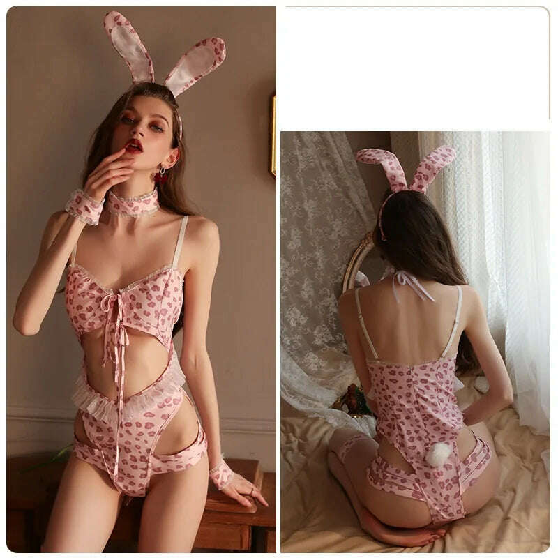 KIMLUD, New Fashion Women's Sexy Leopard Lingerie Underwear Adult Lady Stylish Hollow Out Bodysuit Exotic Cosplay Bunny Girl Costumes, 01 / M, KIMLUD APPAREL - Womens Clothes