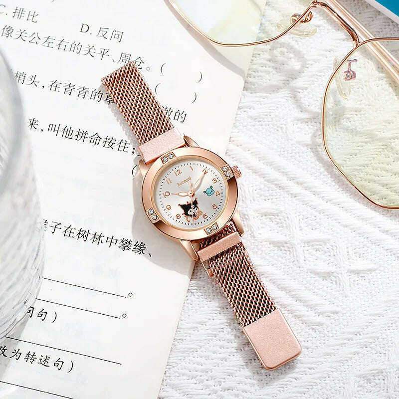 KIMLUD, New Hello Kitty Diamond Watches Women Cat Bow Kawaii Pink Ladies Gold Sliver Metal Jewelry Cartoon Magnetic Watch Girls, KIMLUD Womens Clothes