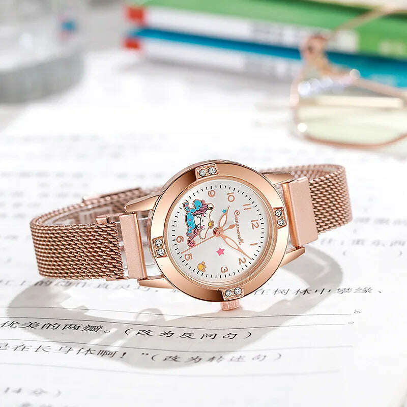 KIMLUD, New Hello Kitty Diamond Watches Women Cat Bow Kawaii Pink Ladies Gold Sliver Metal Jewelry Cartoon Magnetic Watch Girls, KIMLUD Womens Clothes