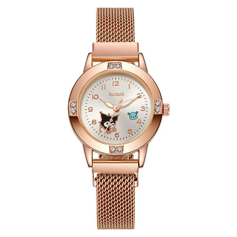 KIMLUD, New Hello Kitty Diamond Watches Women Cat Bow Kawaii Pink Ladies Gold Sliver Metal Jewelry Cartoon Magnetic Watch Girls, KLM, KIMLUD APPAREL - Womens Clothes