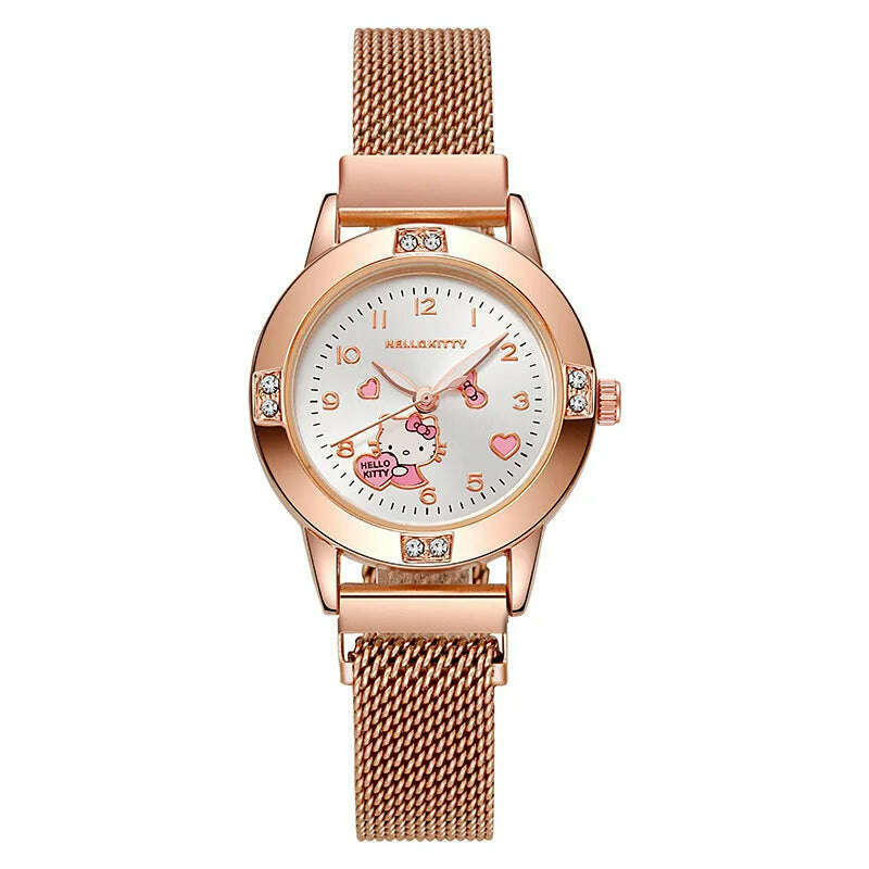 KIMLUD, New Hello Kitty Diamond Watches Women Cat Bow Kawaii Pink Ladies Gold Sliver Metal Jewelry Cartoon Magnetic Watch Girls, KT, KIMLUD APPAREL - Womens Clothes