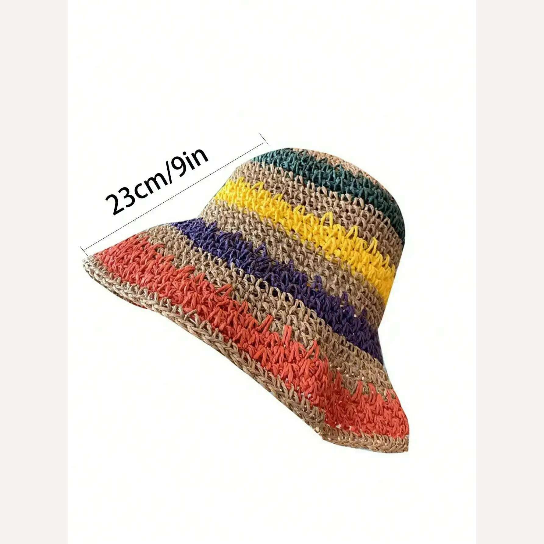 KIMLUD, New Korean Style Multicolor Foldable Sun Crochet Hat For Beach, Travel And Vacation handmade straw hat, KIMLUD Womens Clothes