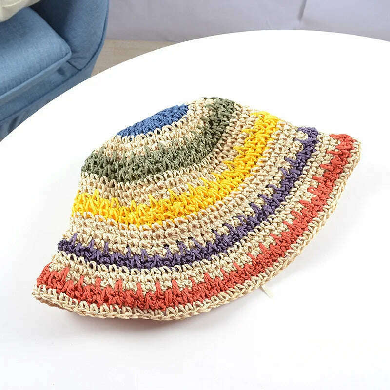 KIMLUD, New Korean Style Multicolor Foldable Sun Crochet Hat For Beach, Travel And Vacation handmade straw hat, Beige, KIMLUD APPAREL - Womens Clothes