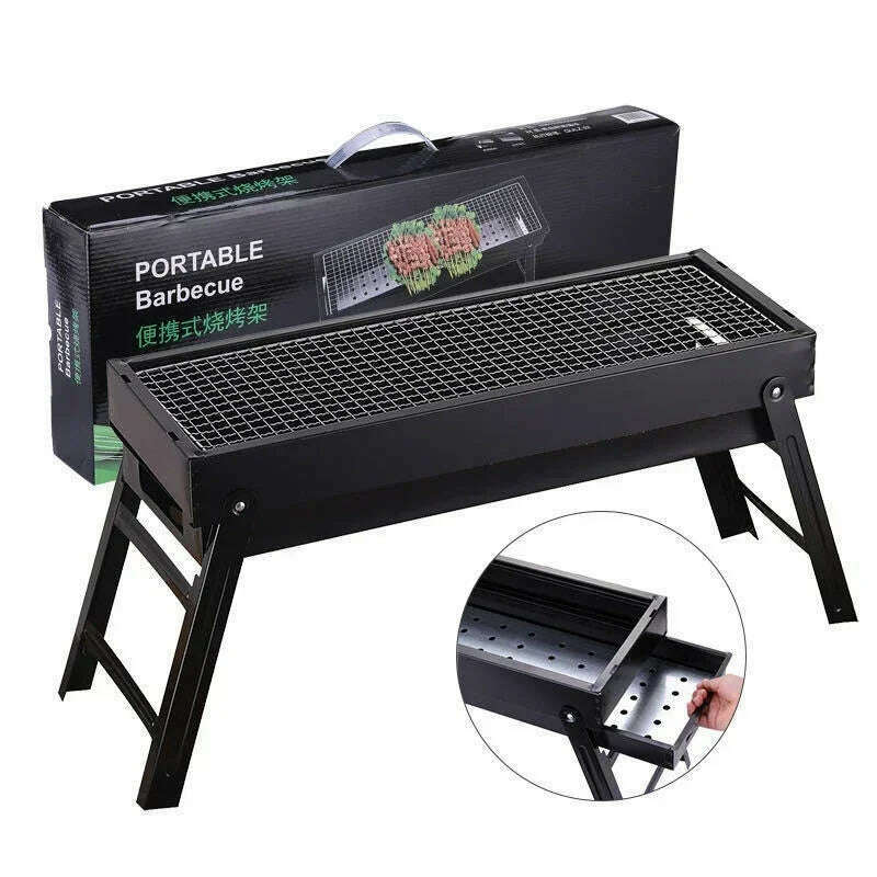 New Large BBQ Barbecue Grill Folding Portable Charcoal Outdoor Camping Picnic Burner Foldable Charcoal Camping Barbecue Oven - KIMLUD