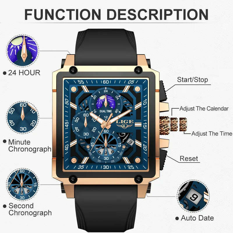 KIMLUD, New LIGE Mens Watches Top Brand Luxury Hollow Square Sport Watch For Men Fashion Silicone Strap Waterproof Quartz WristWatch+Box, KIMLUD Womens Clothes