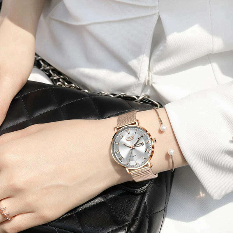 New LIGE Women Ultra-Thin Watch Top Brand Luxury Watches Fashion Ladies Clock Stainless Steel Waterproof Calendar Wristwatch+Box - KIMLUD