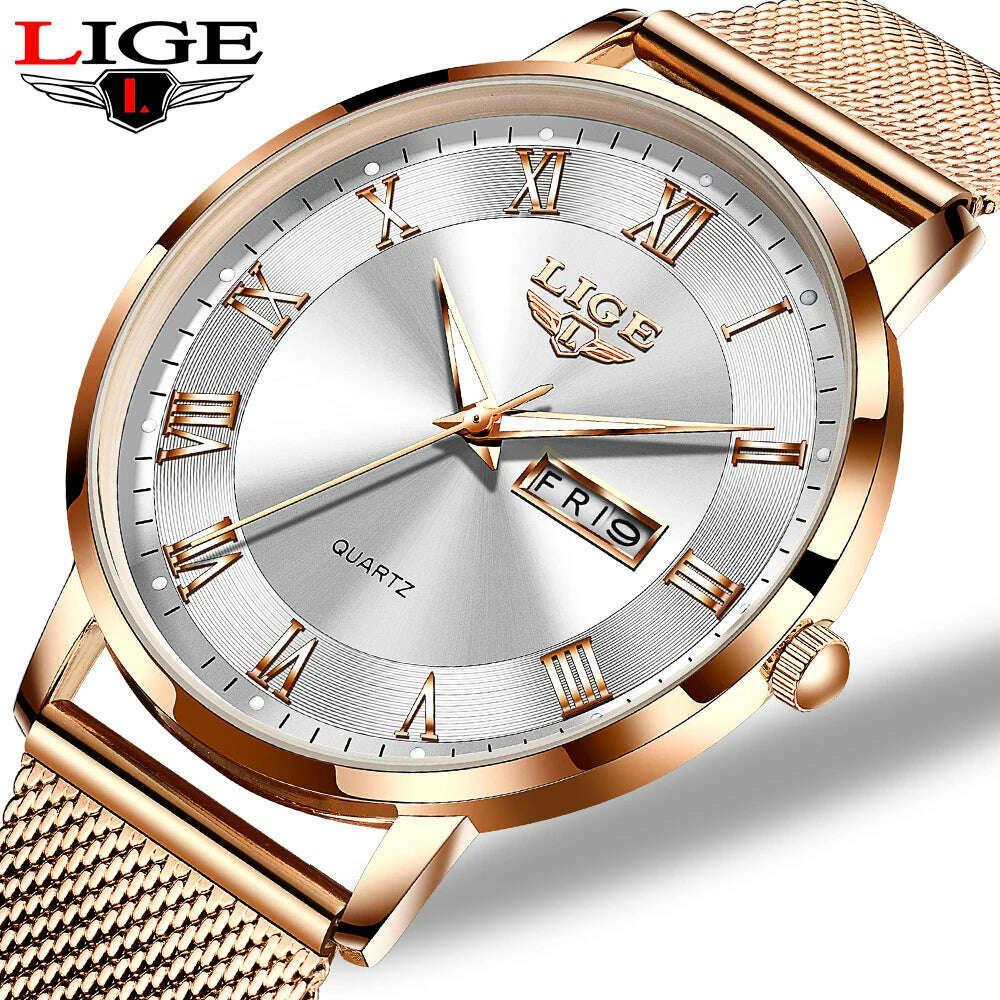 New LIGE Women Ultra-Thin Watch Top Brand Luxury Watches Fashion Ladies Clock Stainless Steel Waterproof Calendar Wristwatch+Box - KIMLUD