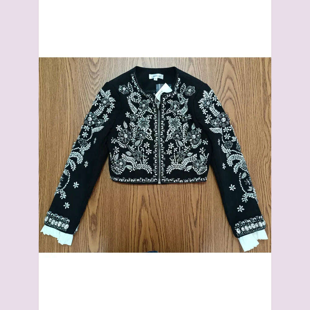 KIMLUD, New Luxury Handmade Diamonds Vintage Jacket Women Elegant Party Fashion Black Short Coat Office Ladies Autumn Designer Jackets, jacket woolen / S, KIMLUD APPAREL - Womens Clothes