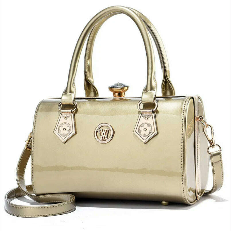 New Luxury Patent Leather Women'S Bags Europe Diamond Ladies Handbags Bright Shoulder Bag Famous Brand Ladies Wedding Party Bags - KIMLUD