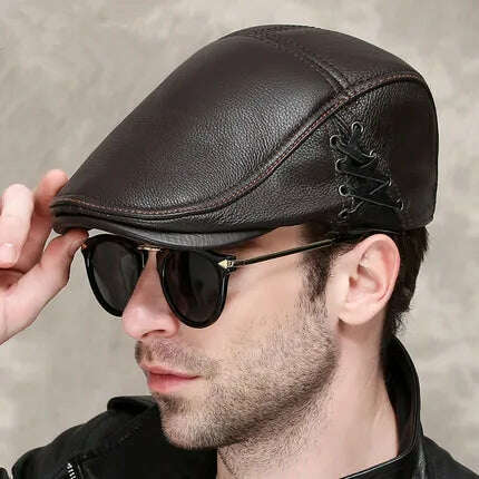 KIMLUD, New Men's outdoor leather hat winter Berets male Multifunction Ear protection cap 100% genuine leather dad hat  Leisure, dark brown / L 55 56cm, KIMLUD APPAREL - Womens Clothes