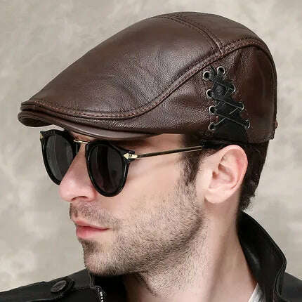 New Men's outdoor leather hat winter Berets male Multifunction Ear protection cap 100% genuine leather dad hat Leisure - KIMLUD