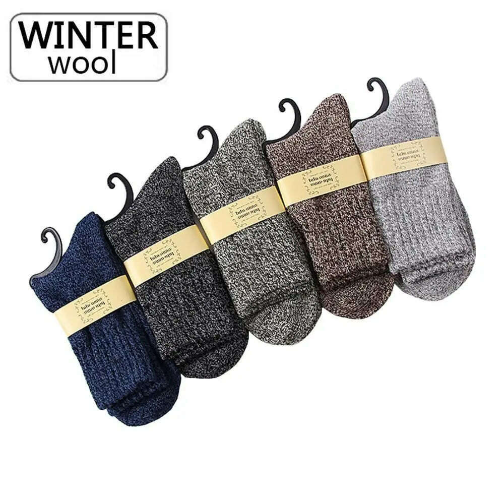 KIMLUD, New Men's Wool Socks Stripe Casual Calcetines Hombre Thick Cotton Socks Winter Warm Socks Male Soft Skin-friendly, KIMLUD Womens Clothes