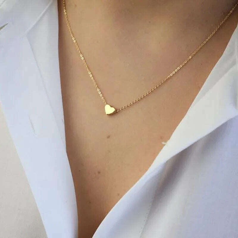 KIMLUD, New Minimalist Clavicle Necklaces for Women Tiny Heart LOVE Necklaces Dainty Fashion Jewelry Beach Summer Collares Bijoux, KIMLUD Womens Clothes