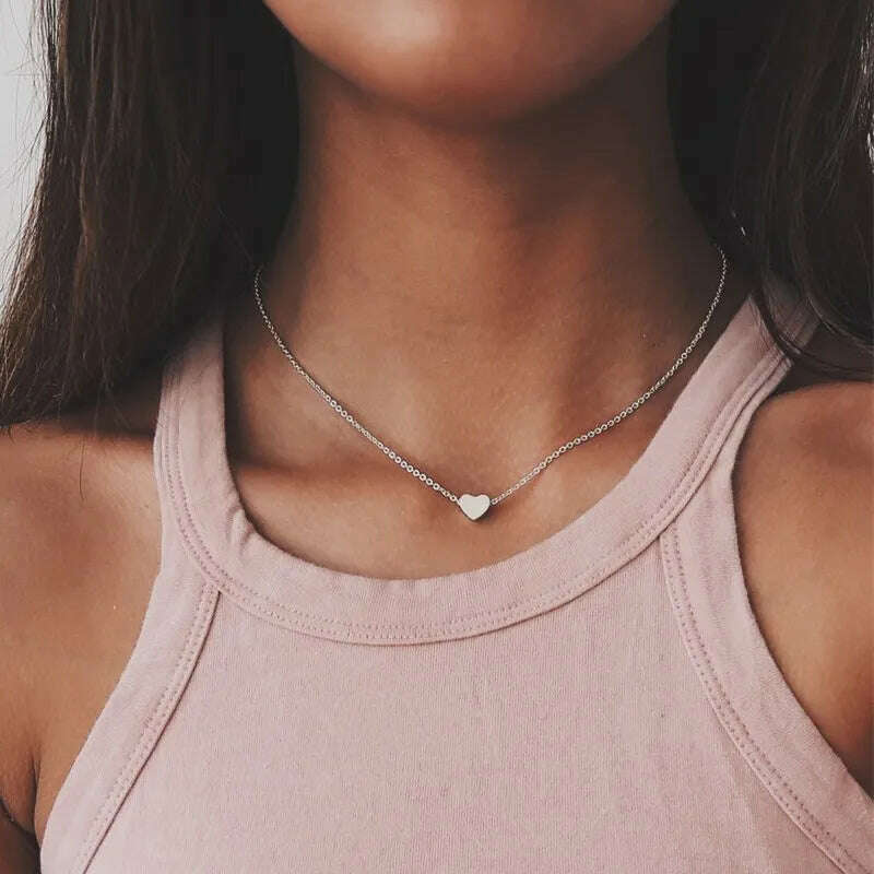 KIMLUD, New Minimalist Clavicle Necklaces for Women Tiny Heart LOVE Necklaces Dainty Fashion Jewelry Beach Summer Collares Bijoux, KIMLUD Womens Clothes