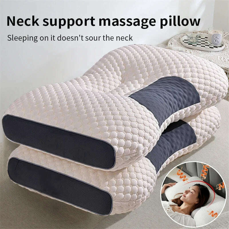 KIMLUD, New Neck Pillow Help Sleep And Protect The Neck Cervical Orthopedic Household Soybean Fiber Massage SPA Pillow For Sleeping, KIMLUD Womens Clothes