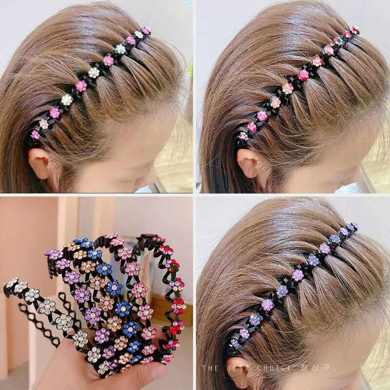 New Non-slip Rhinestone Headbands Solid Wave Hairbands for Women Girls Bezel Fashion Hair Hoop Ladies Boutique Hair Accessories - KIMLUD