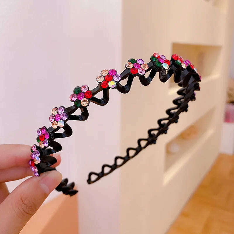 KIMLUD, New Non-slip Rhinestone Headbands Solid Wave Hairbands for Women Girls Bezel Fashion Hair Hoop Ladies Boutique Hair Accessories, HAXL1393006, KIMLUD APPAREL - Womens Clothes