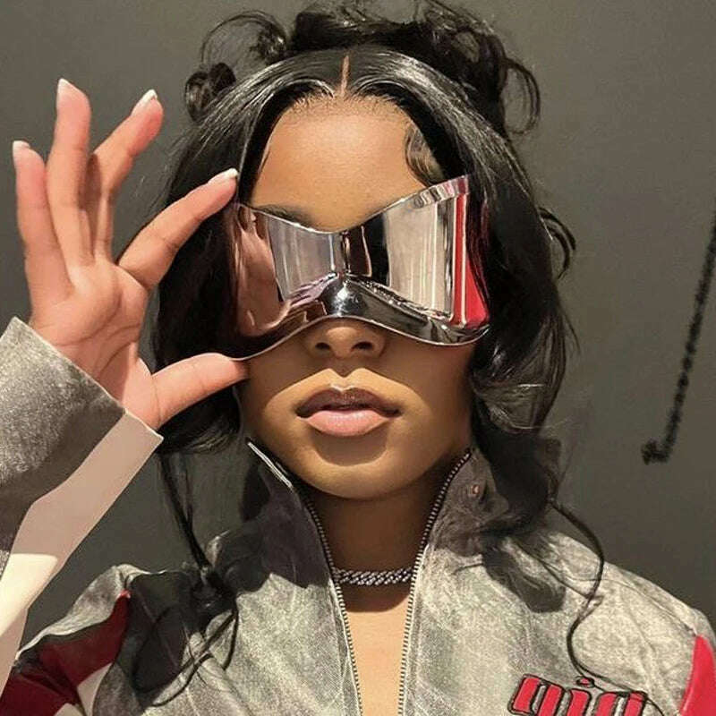 New Oversized Y2K Punk Rimless Sunglasses Women Men Brand Designer Hip Hop Sport One Piece Sun Glasses Shades Goggles - KIMLUD