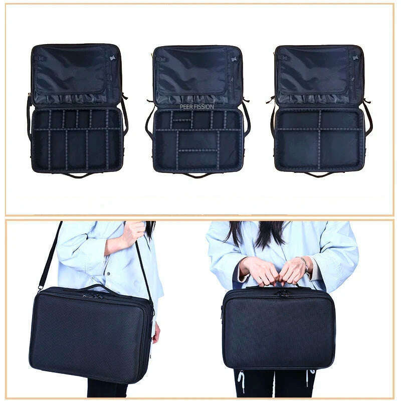 New Oxford Cloth Makeup Bag Large Capacity With Compartments For Women Travel Cosmetic Case - KIMLUD