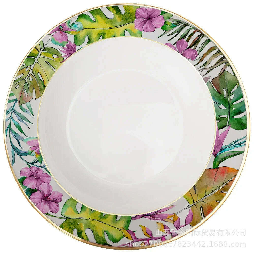 KIMLUD, New Parrot Bone China Tableware Set Pastoral Phnom Penh Western Food Plate Household Bowl Coffee Cup Pratos Para Jantar Kitchen., 8-inch soup plate, KIMLUD APPAREL - Womens Clothes