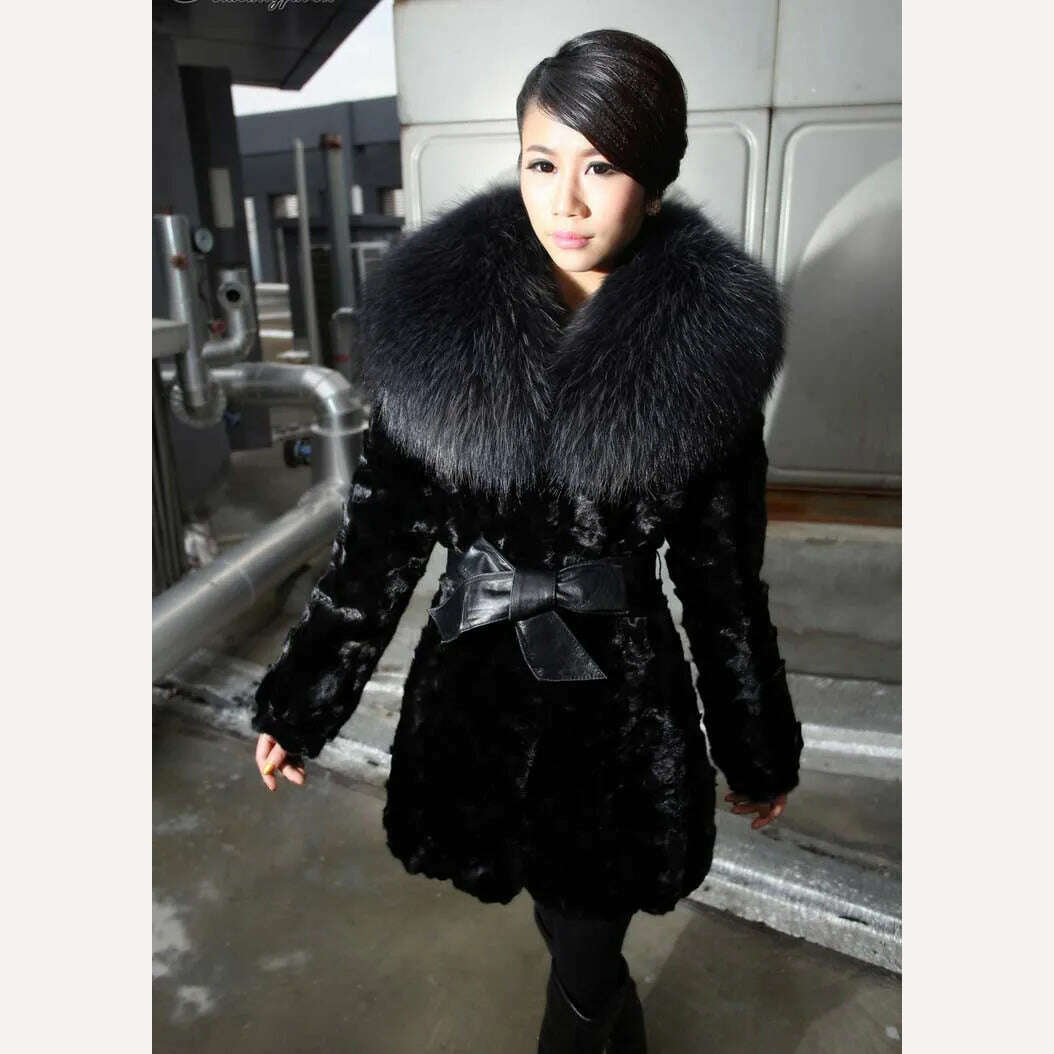 KIMLUD, New real natural genuine Mink Fur coat with big big raccoon fur Collar Women super-luxury fashion  jacket Winter custom any Size, M, KIMLUD APPAREL - Womens Clothes