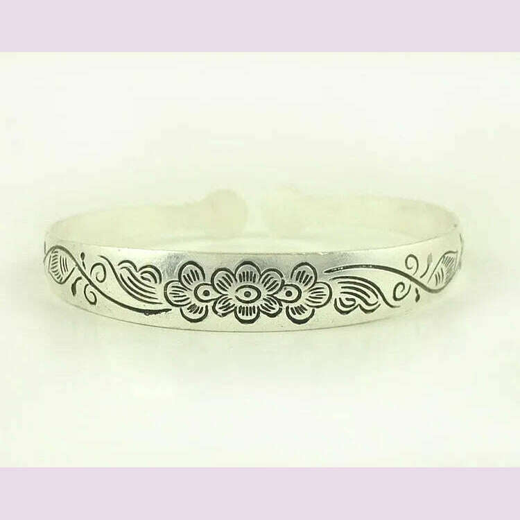 New Retro Cuff Bracelets Tibetan Silver Metal Carving Fish Elephant Flower Bangles Vintage Gypsy Jewelry Female Gifts - KIMLUD