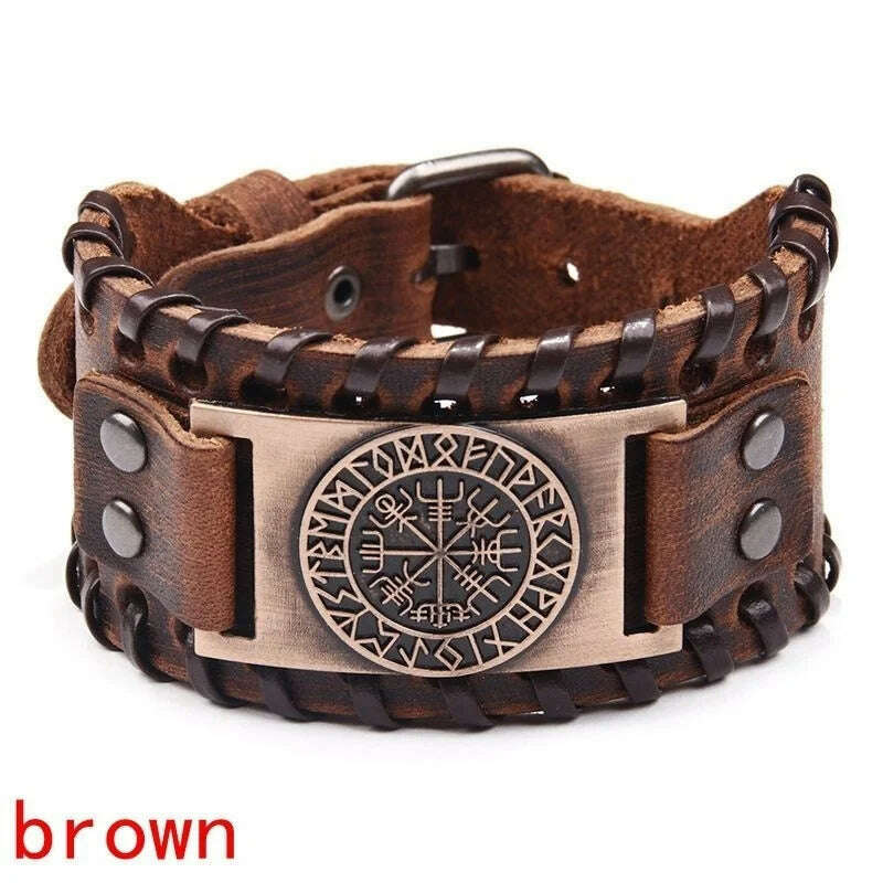 KIMLUD, New Retro Wide Leather Pirate Compass Bracelet Men's Bracelet Celtic Viking Jewelry Compass Bracelet Accessories Party Gifts, KIMLUD Womens Clothes