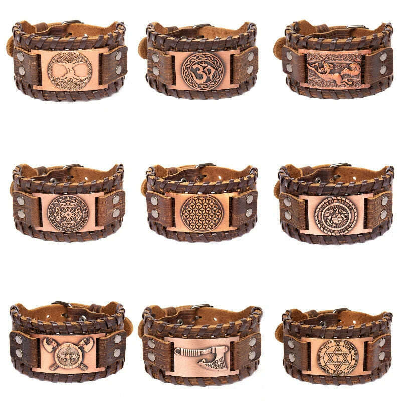 KIMLUD, New Retro Wide Leather Pirate Compass Bracelet Men's Bracelet Celtic Viking Jewelry Compass Bracelet Accessories Party Gifts, KIMLUD Womens Clothes