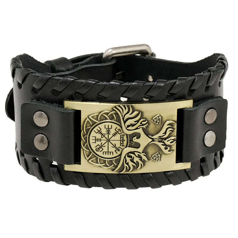 KIMLUD, New Retro Wide Leather Pirate Compass Bracelet Men's Bracelet Celtic Viking Jewelry Compass Bracelet Accessories Party Gifts, B / China, KIMLUD APPAREL - Womens Clothes