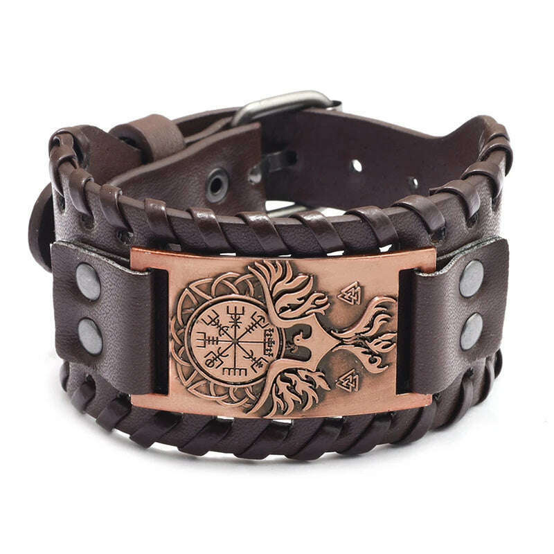 KIMLUD, New Retro Wide Leather Pirate Compass Bracelet Men's Bracelet Celtic Viking Jewelry Compass Bracelet Accessories Party Gifts, C / China, KIMLUD APPAREL - Womens Clothes