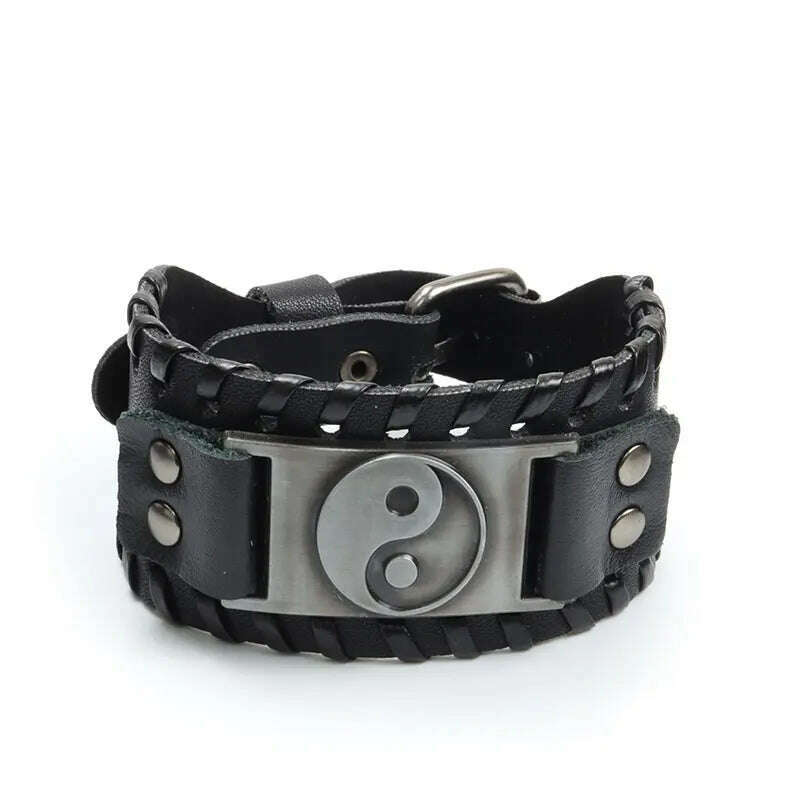 KIMLUD, New Retro Wide Leather Pirate Compass Bracelet Men's Bracelet Celtic Viking Jewelry Compass Bracelet Accessories Party Gifts, A 1 / China, KIMLUD APPAREL - Womens Clothes