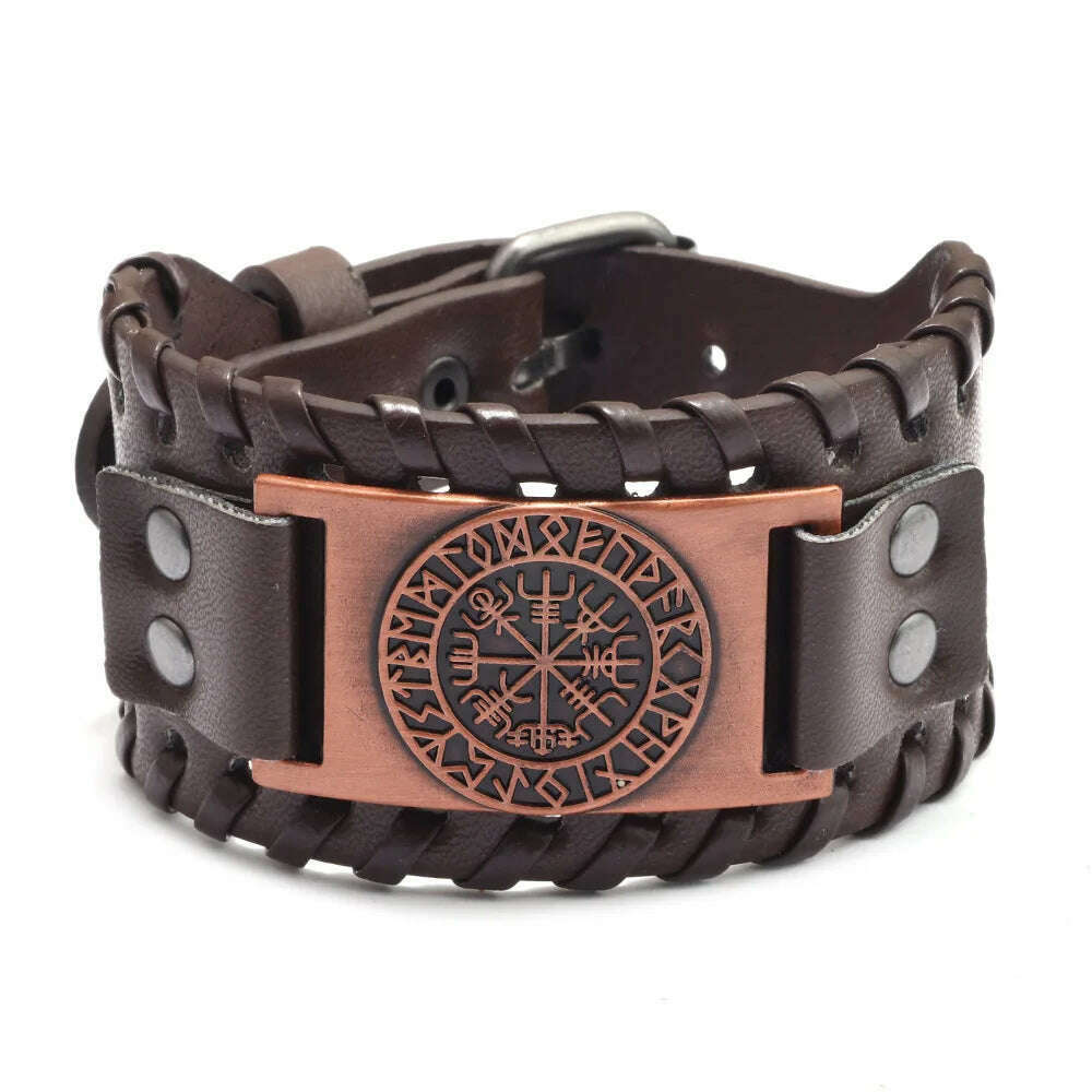 KIMLUD, New Retro Wide Leather Pirate Compass Bracelet Men's Bracelet Celtic Viking Jewelry Compass Bracelet Accessories Party Gifts, brown / China, KIMLUD APPAREL - Womens Clothes