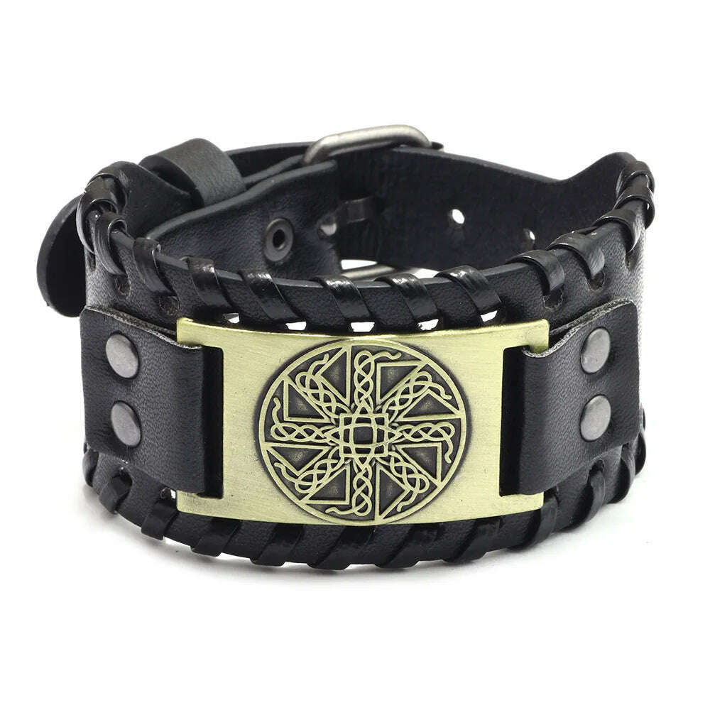 KIMLUD, New Retro Wide Leather Pirate Compass Bracelet Men's Bracelet Celtic Viking Jewelry Compass Bracelet Accessories Party Gifts, A 3 / China, KIMLUD APPAREL - Womens Clothes