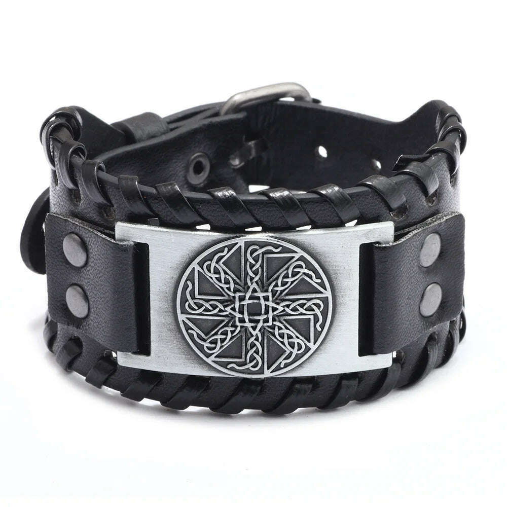 KIMLUD, New Retro Wide Leather Pirate Compass Bracelet Men's Bracelet Celtic Viking Jewelry Compass Bracelet Accessories Party Gifts, B 2 / China, KIMLUD APPAREL - Womens Clothes