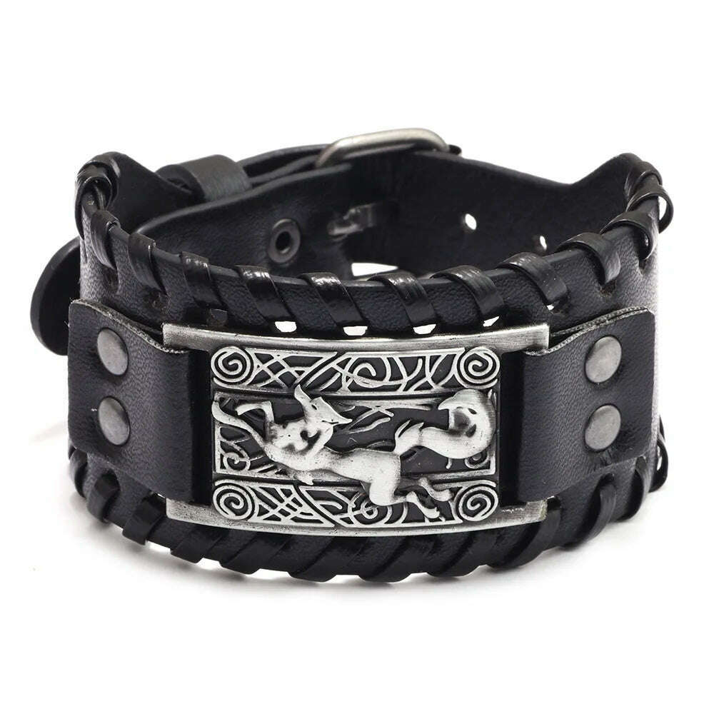 KIMLUD, New Retro Wide Leather Pirate Compass Bracelet Men's Bracelet Celtic Viking Jewelry Compass Bracelet Accessories Party Gifts, C 3 / China, KIMLUD APPAREL - Womens Clothes