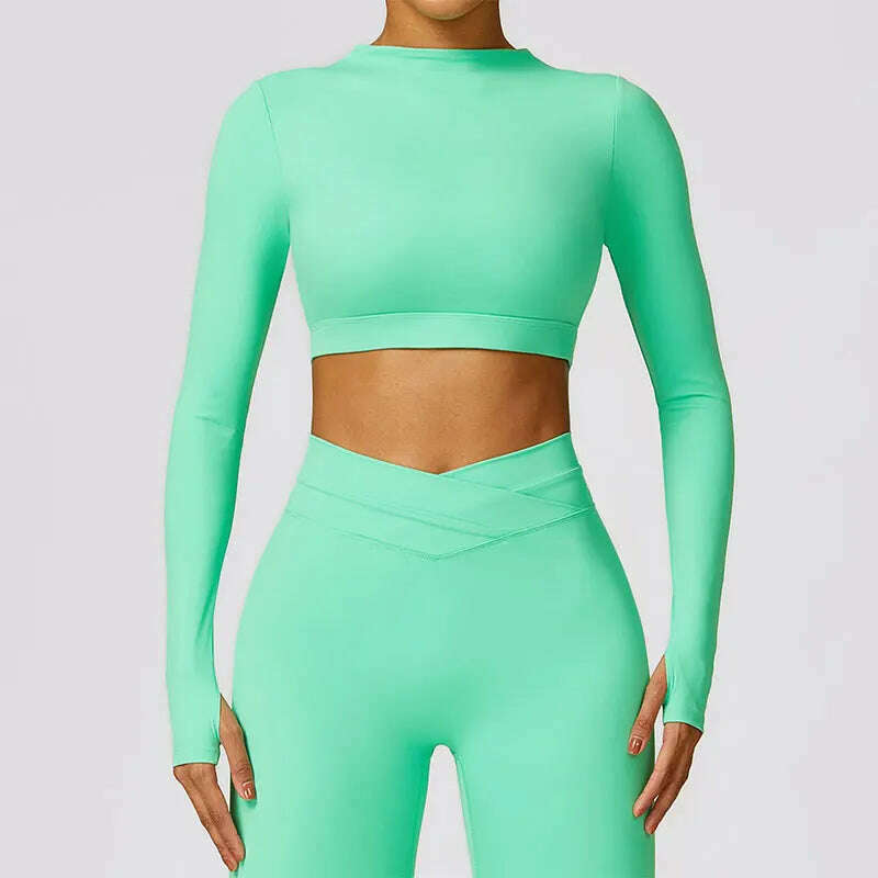 KIMLUD, New Sexy Backless Gym Top Women Fitness Crop Yop Quick Dry Sportswear Women Workout Top Long Sleeve Yoga Clothes With chest pads, apple green / M / CHINA, KIMLUD APPAREL - Womens Clothes