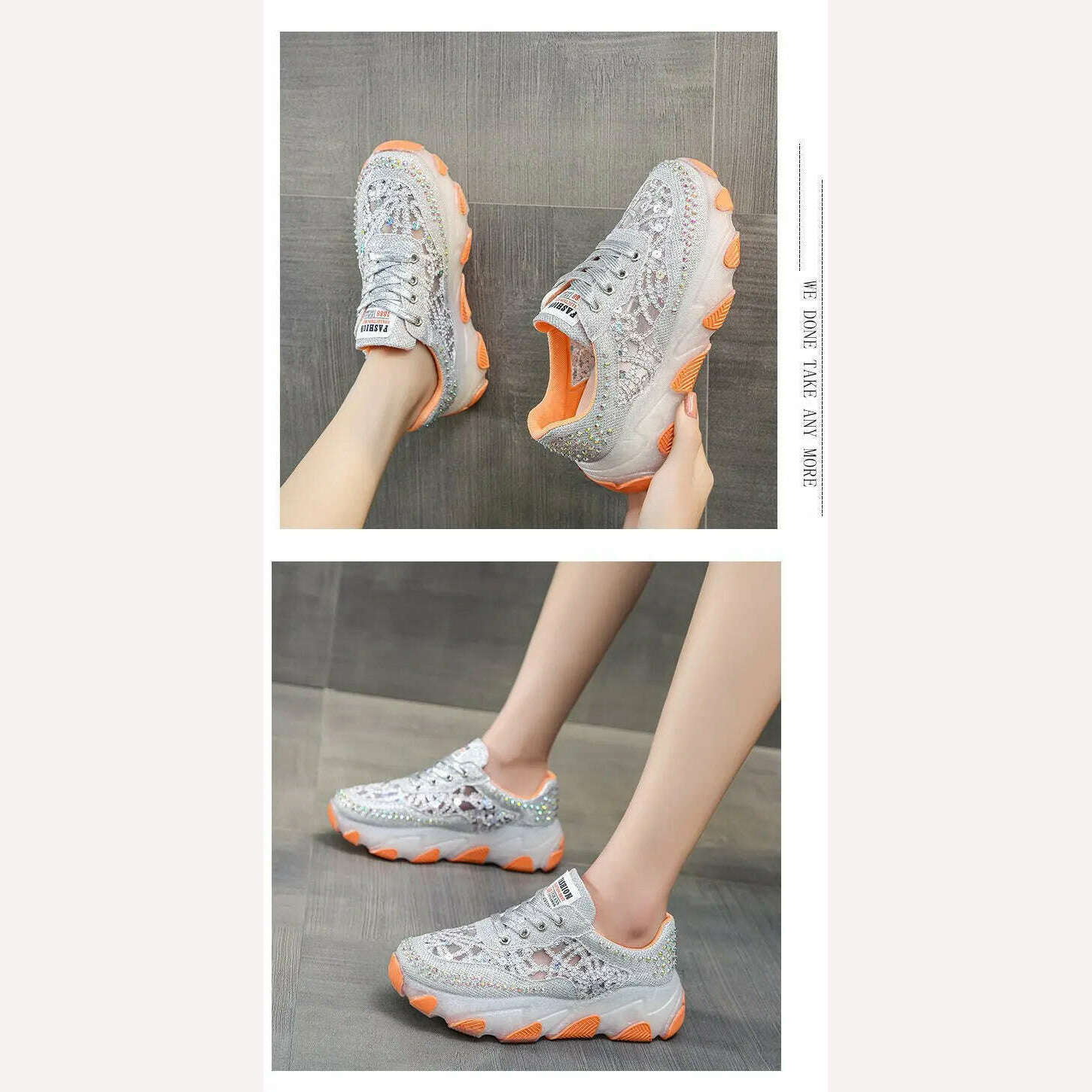 New Silver Rhinestone Sneakers for Women Summer Casual Shoes Fashion Heightening Platform Shoes Female Lace Sneakers Sandals - KIMLUD