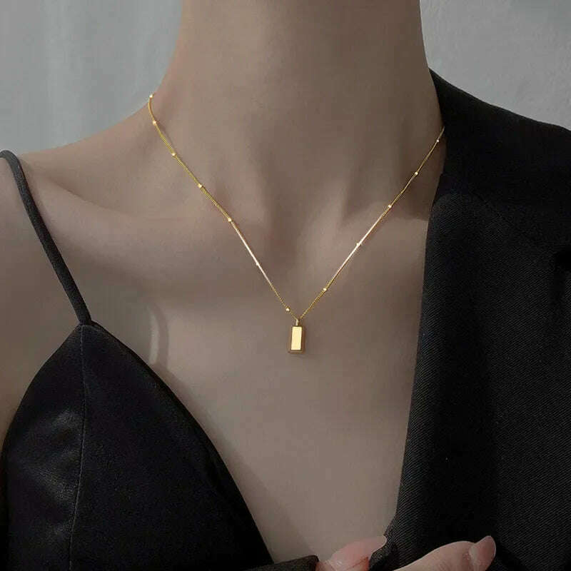 KIMLUD, New Simple Small Golden Nugget Metal Texture Pendant Necklace for Women Fashionable Daily Accessory Party Jewelry Birthday Gifts, KIMLUD Womens Clothes