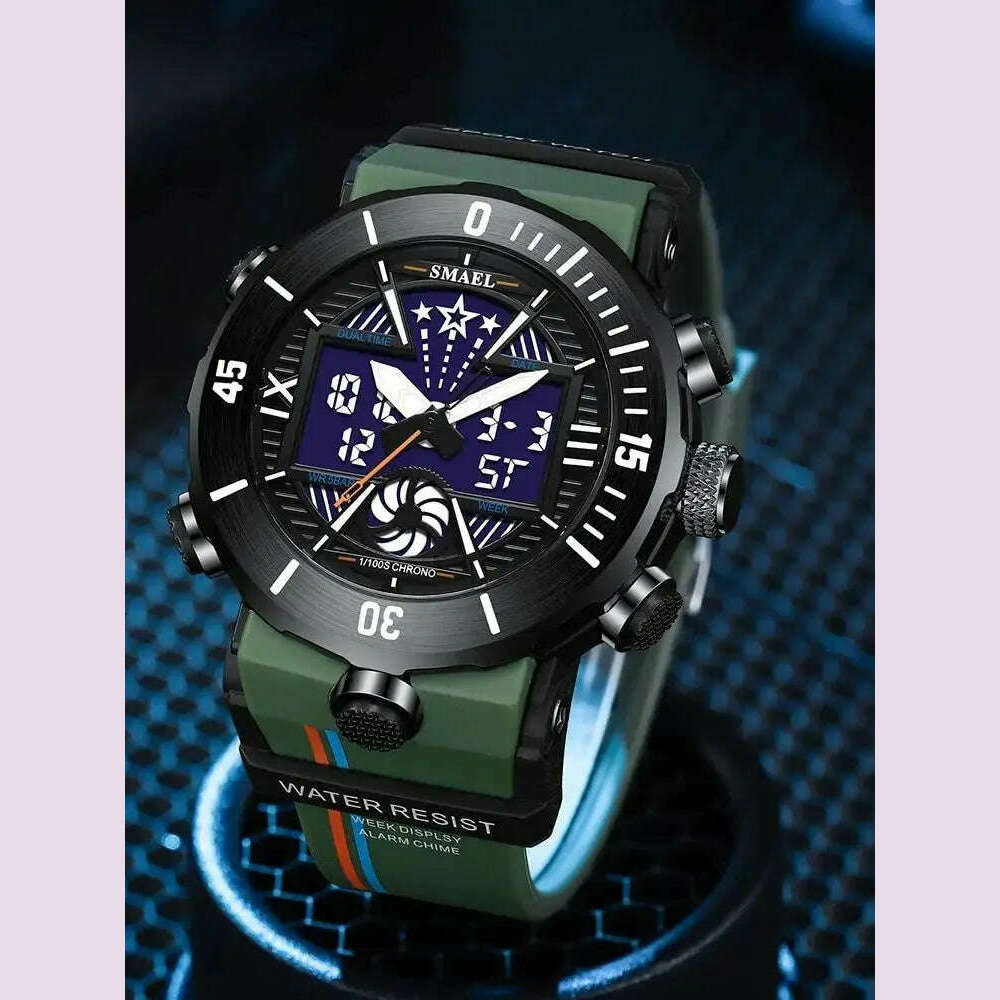 KIMLUD, New SMAEL Watch For Mens Sport Watches Dual Display Digital Alarm 8051 Clock Shock Led Watch Waterproof, KIMLUD Womens Clothes