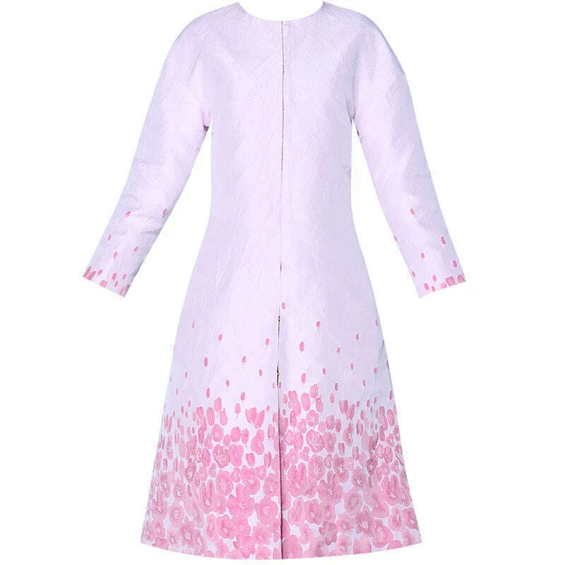 KIMLUD, New Spring Autumn OL Ladies Delicate Pink Flower Jacquard Long Trench Coat Slim Overcoat + Tank Dress Fashion Women Dress Suit, only trench / S, KIMLUD APPAREL - Womens Clothes